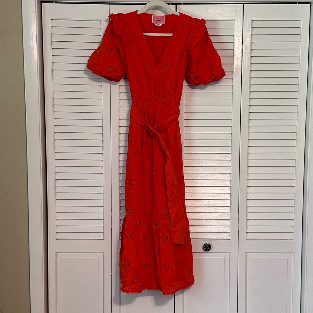 Kate Spade Eyelet Puff Sleeve Midi Dress